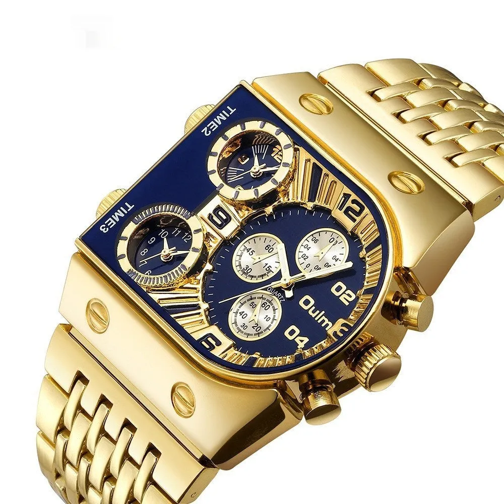 Oulm Ushaped Steel Big Dial Multifunctional watch for men 9315