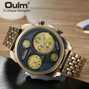 OULM Watch Men Brown Luxury Quartz Steel Mens Watches Top Brand Luxury Chronograph Clock Man Men's Watch Luxury Wristwatches