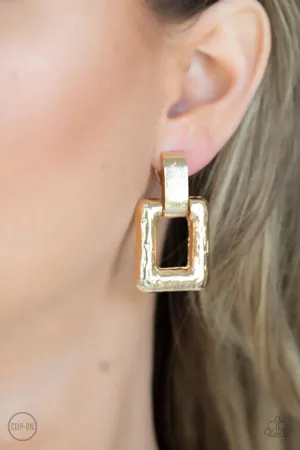 Paparazzi 15 Minutes of FRAME - Gold Clip-On Earrings