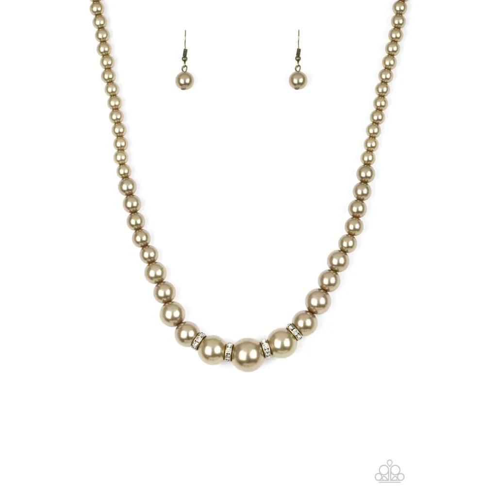 Paparazzi Party Pearls - Brass Necklace