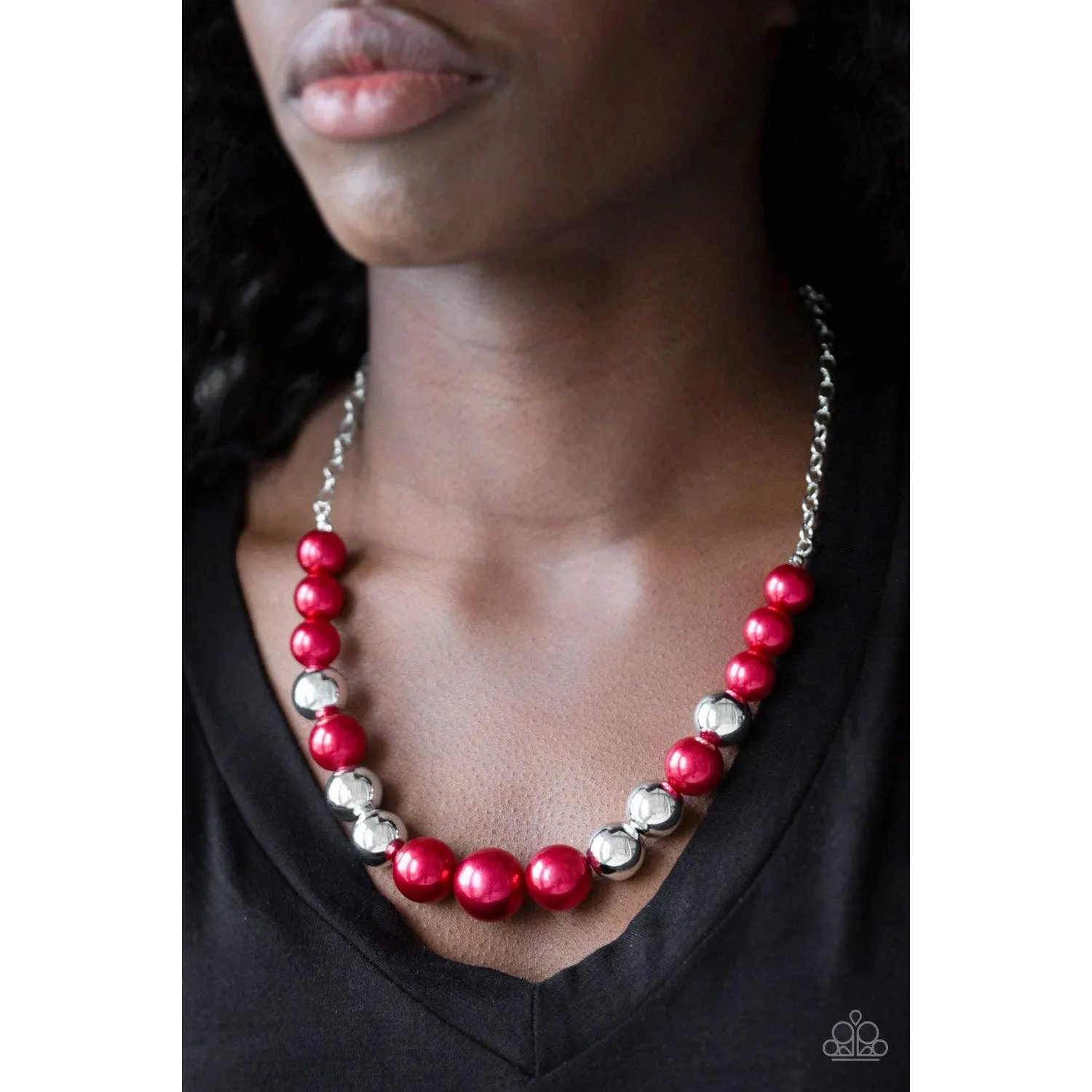 Paparazzi Take Note Red Pearly Beads Necklace & Earrings Set