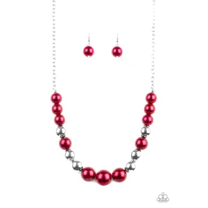 Paparazzi Take Note Red Pearly Beads Necklace & Earrings Set