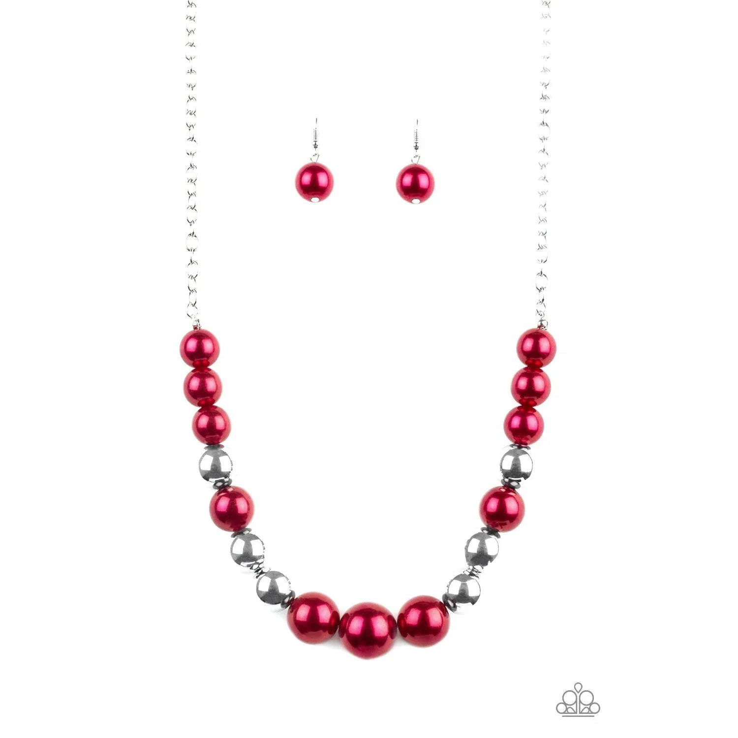 Paparazzi Take Note Red Pearly Beads Necklace & Earrings Set