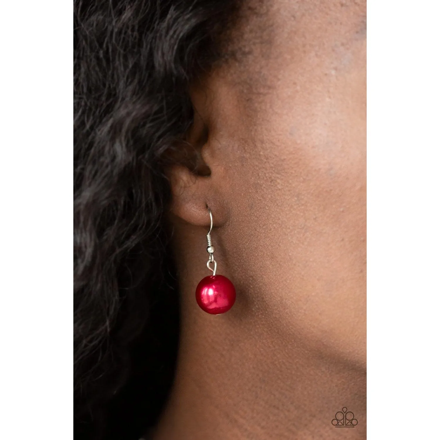 Paparazzi Take Note Red Pearly Beads Necklace & Earrings Set