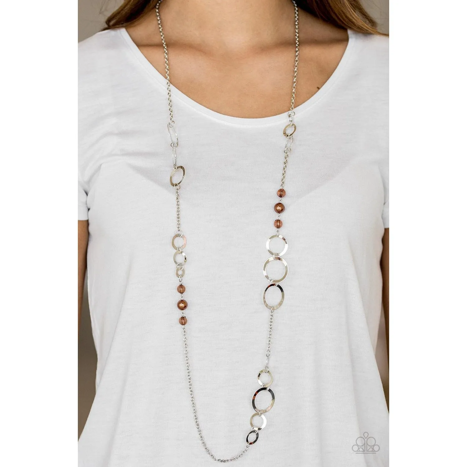 Paparazzi The GLOW-est of the Glow Brown Necklace & Earrings Set