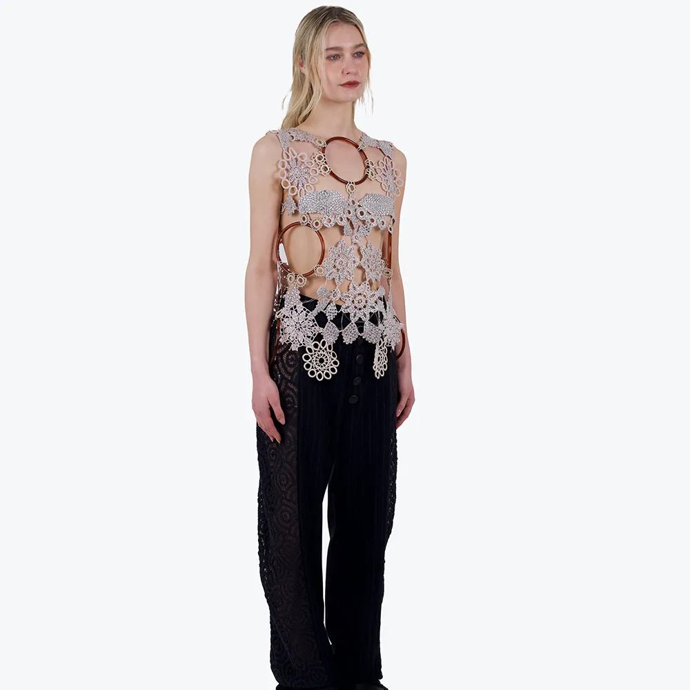 Patchwork Crochet And Crystal Top