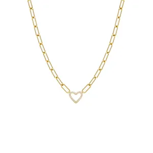 Pave Open Heart Paperclip Necklace