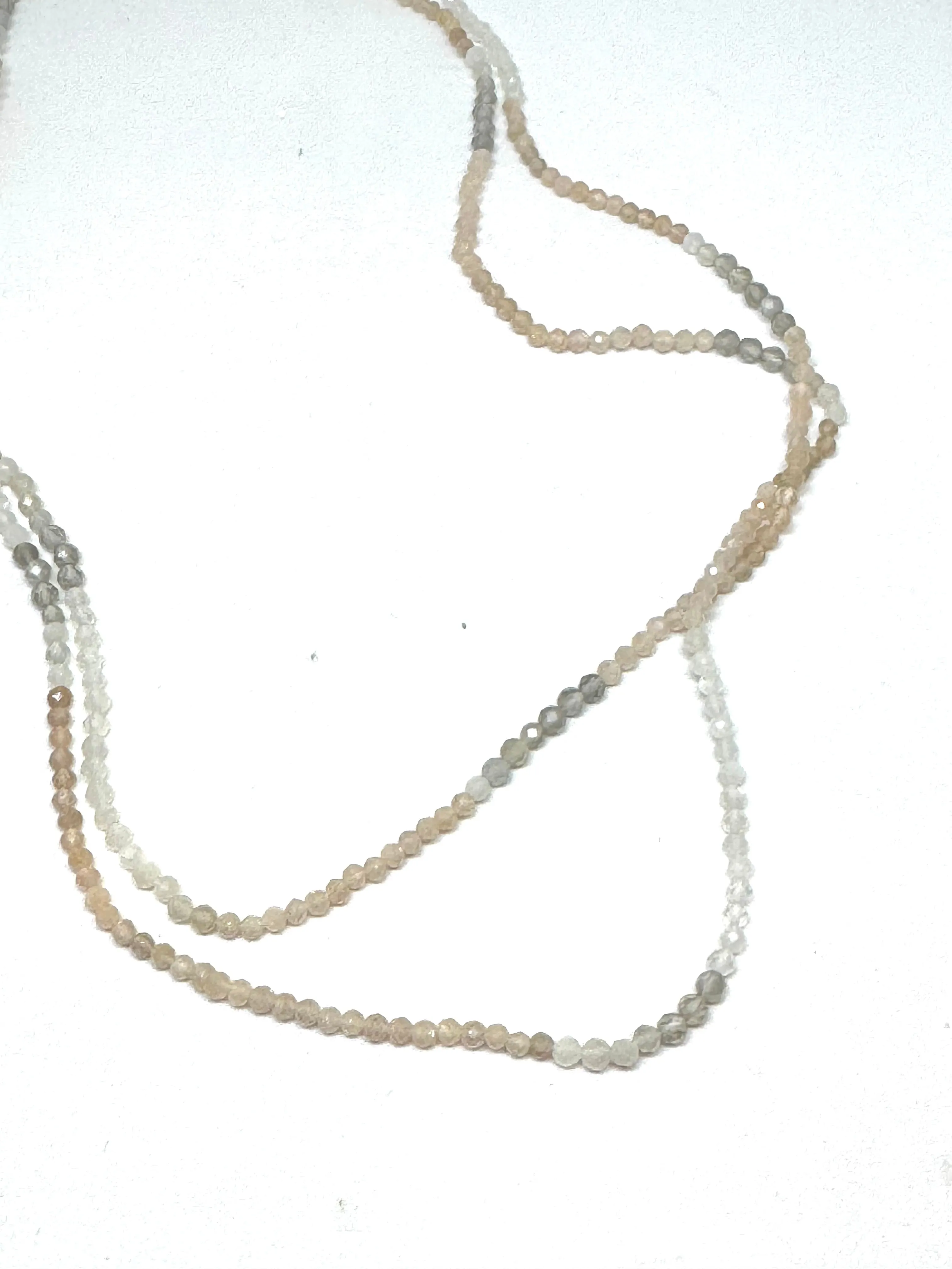 Peach White and Grey Faceted Moonstone Necklace