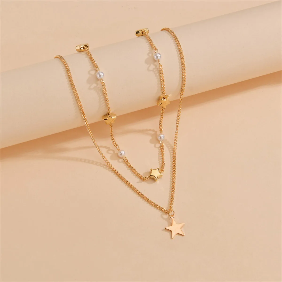 Pearl & 18K Gold-Plated Star Layered Pendant Necklace