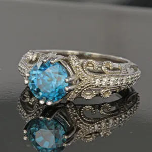 Platinum Round Brilliant Blue Zircon Ring