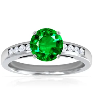Platinum Round Emerald And Diamond Channel Set Ring (1.91ctw)