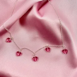 Pretty Pink Crystal Heart Necklace Sterling Silver