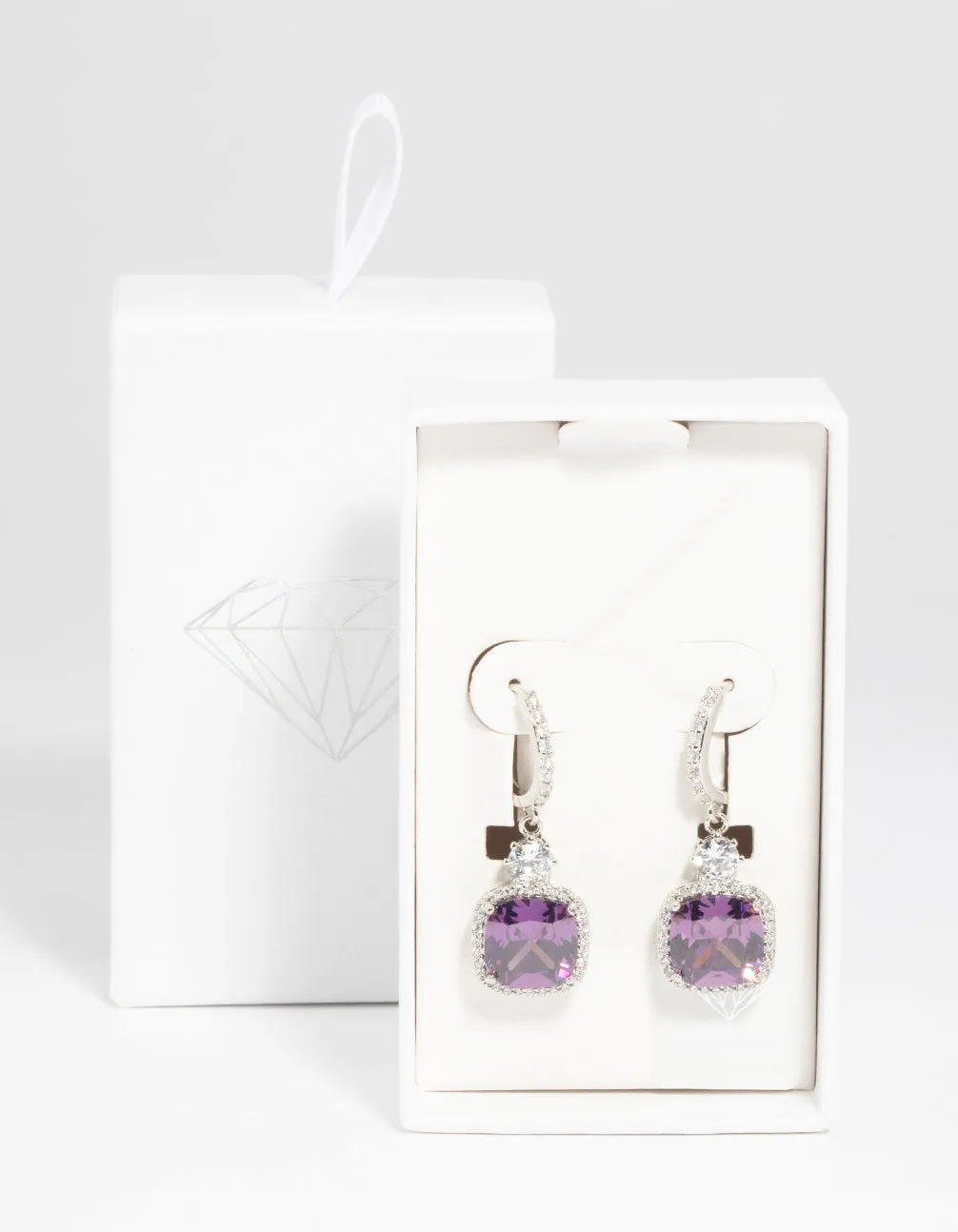 Purple Diamond Simulant Huggie Hoop Earrings