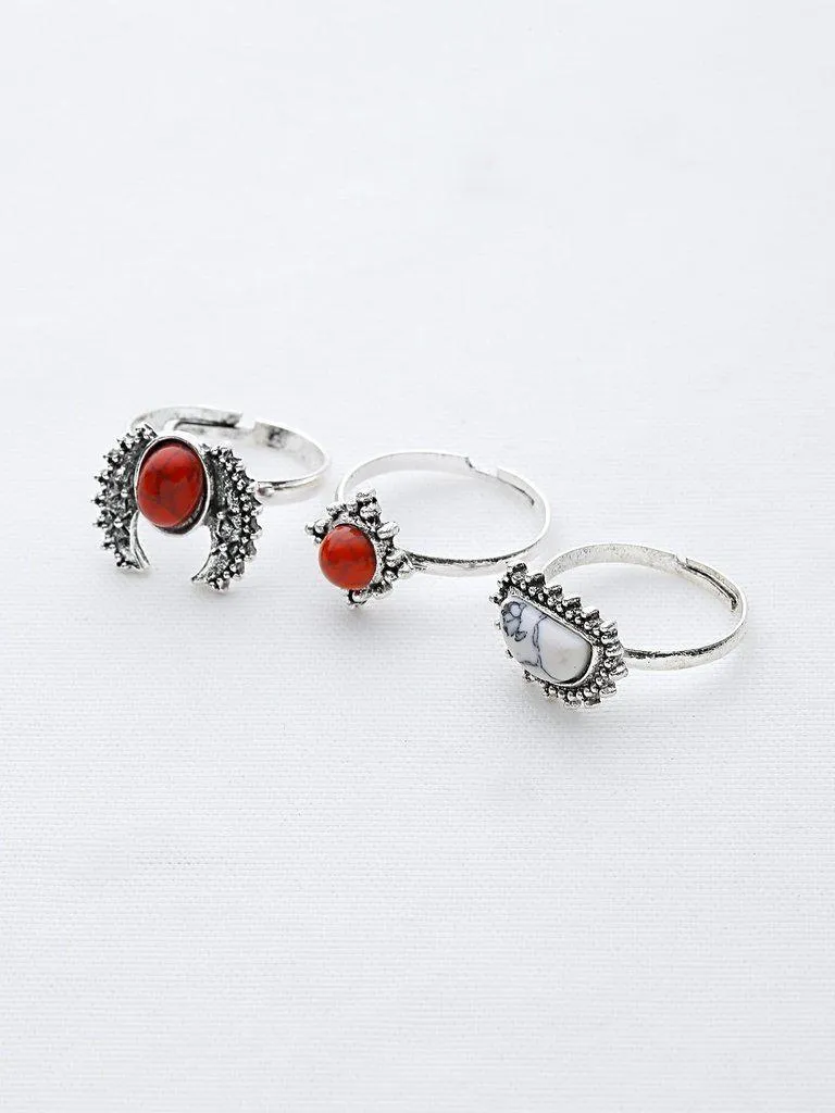 Red And White Turquoise Stone Vintage Rings Set