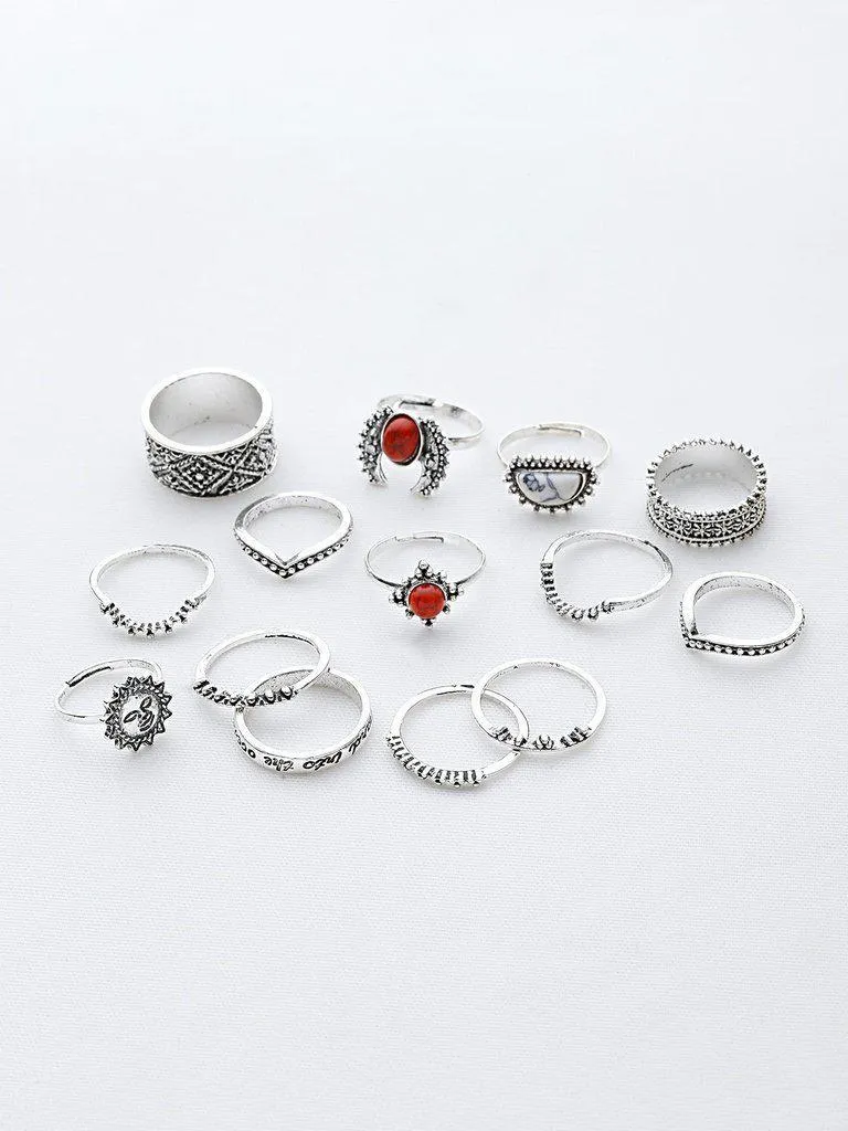 Red And White Turquoise Stone Vintage Rings Set