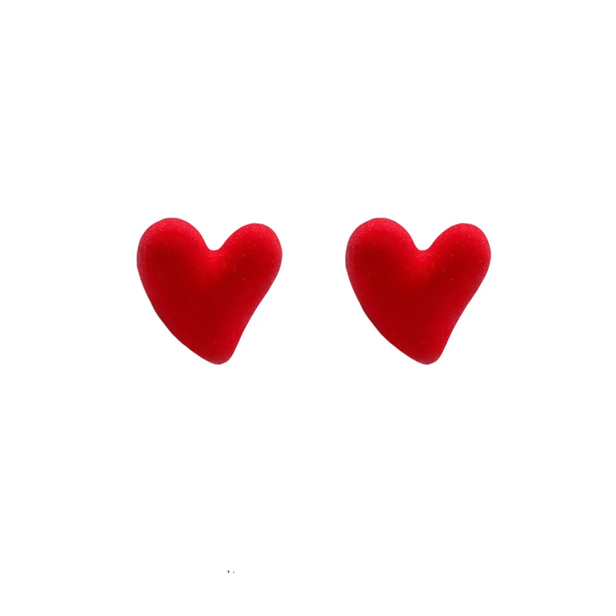 Red Nylon & Silver-Plated Irregular Heart Stud Earrings