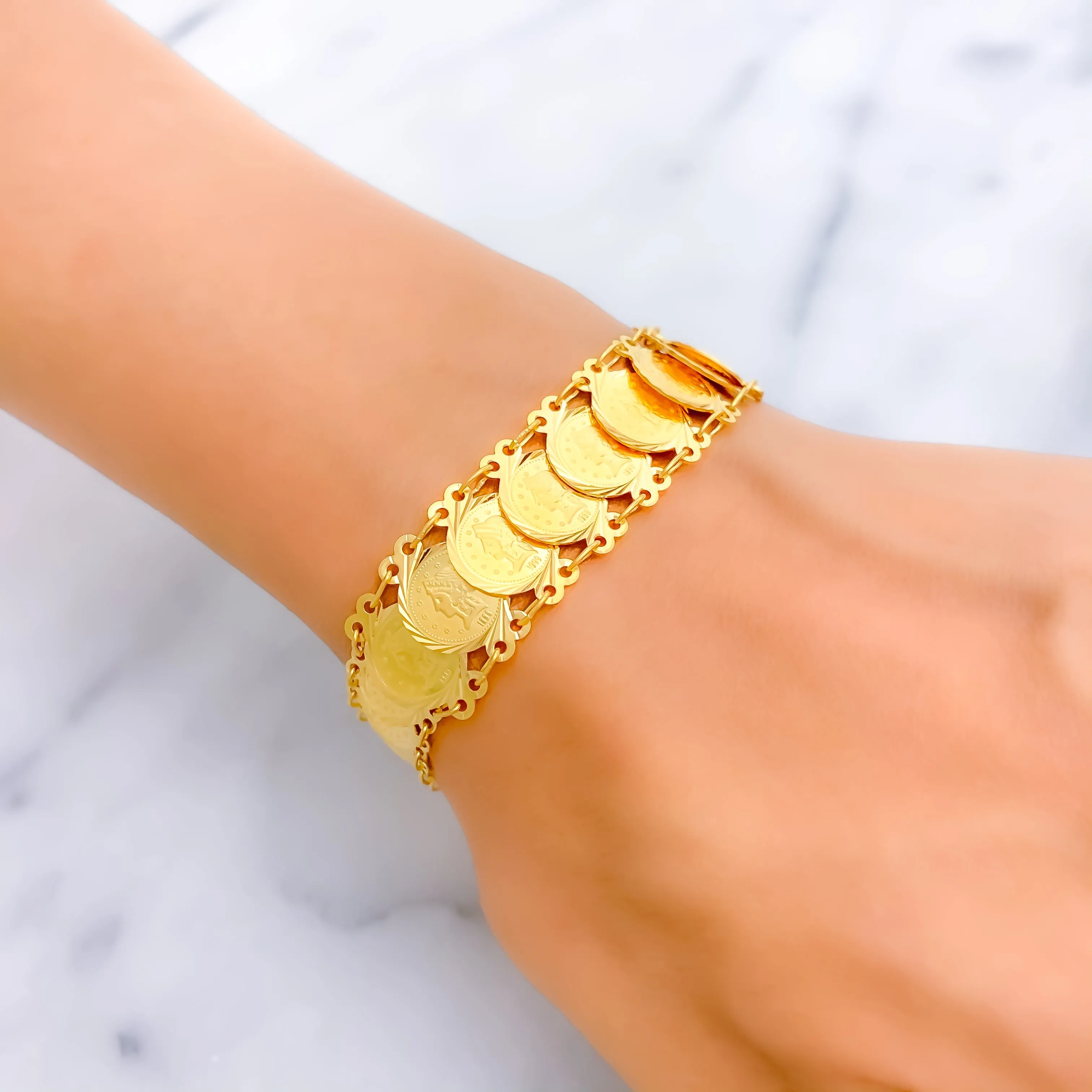 Refined Glamorous 21k Gold Coin Bracelet
