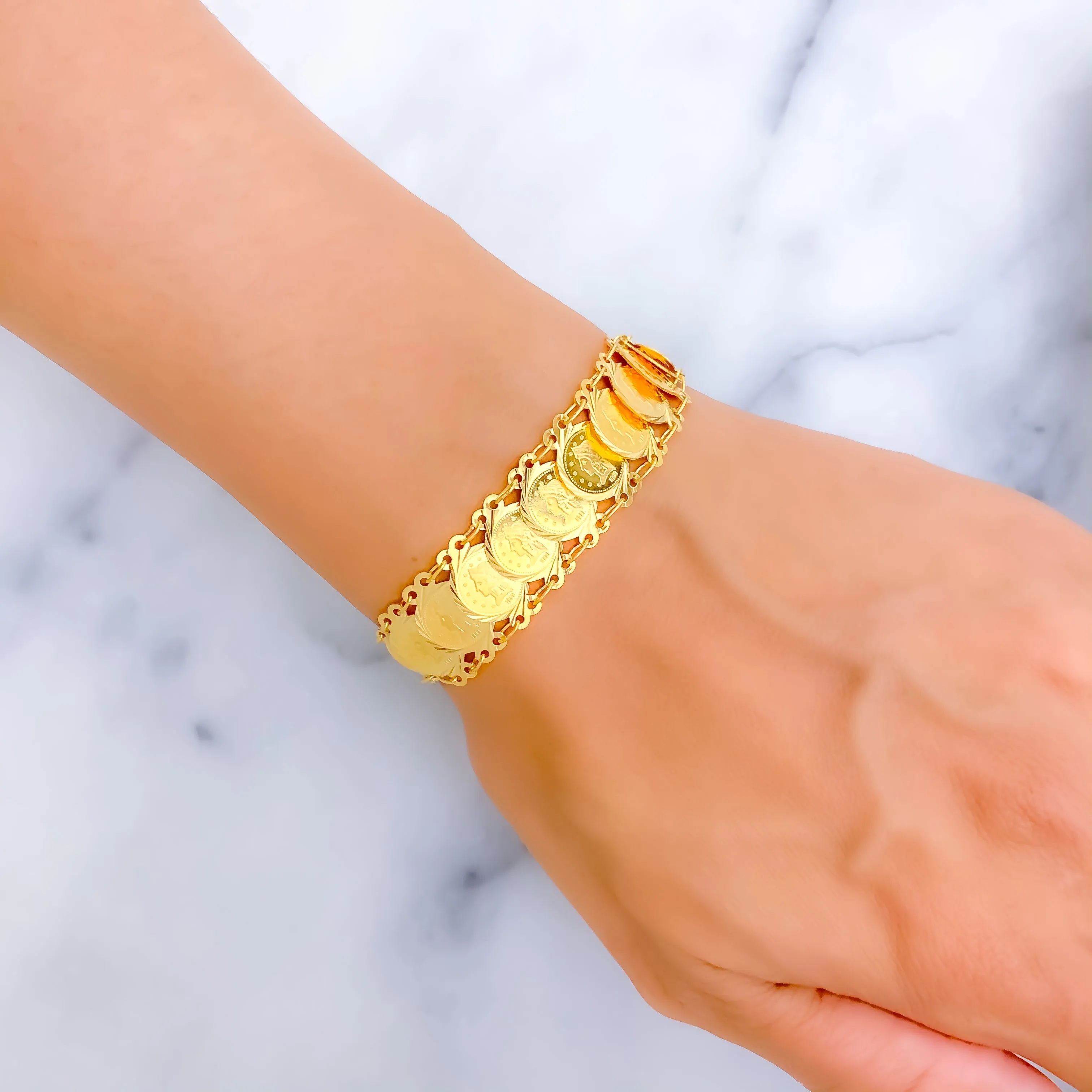 Refined Glamorous 21k Gold Coin Bracelet