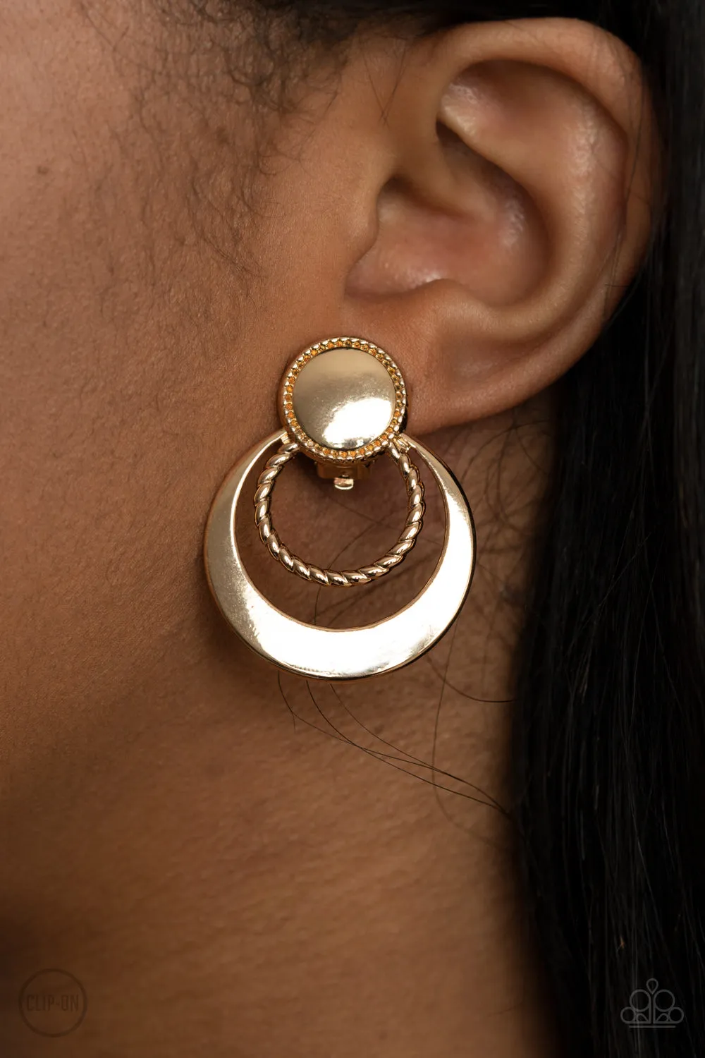 Refined Ruffles - Gold Clip-On Earrings