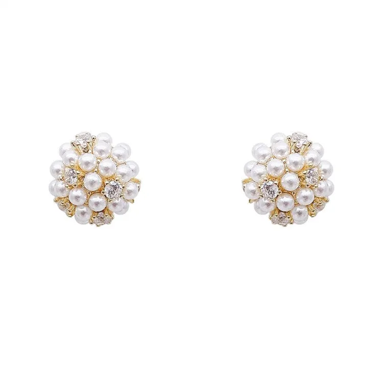 Refined Zircon Pearl Ball Earrings