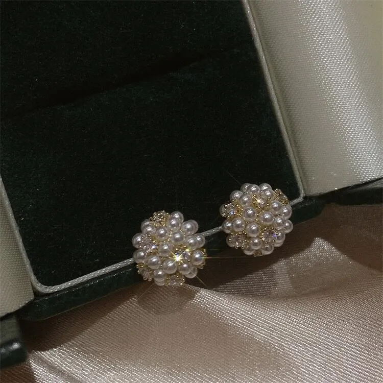 Refined Zircon Pearl Ball Earrings