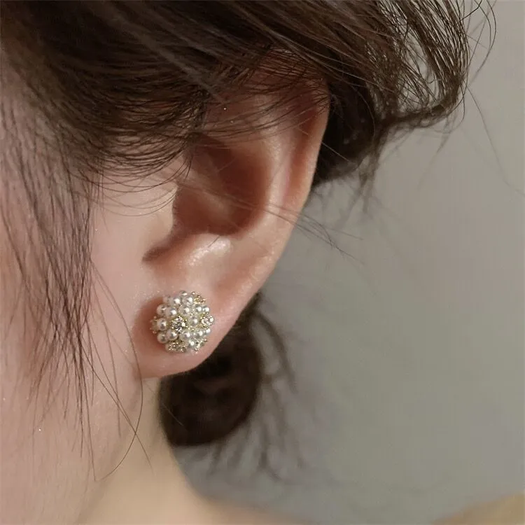 Refined Zircon Pearl Ball Earrings