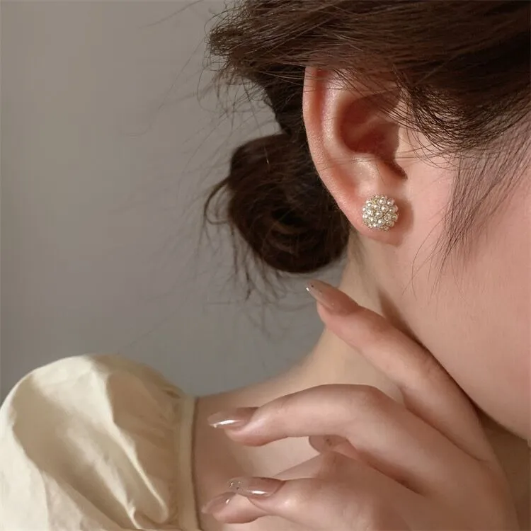 Refined Zircon Pearl Ball Earrings