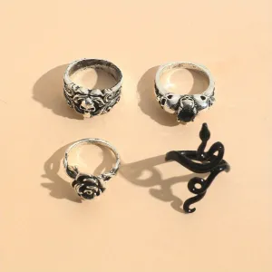 Retro Dark Snake Skull Gem Rings Set for Men