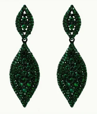 Rhinestone Earrings with Double Leaf Pendant