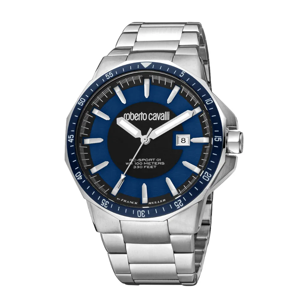 Roberto Cavalli by Franck Muller Men's Two Tone Watch with Dark Blue Dial