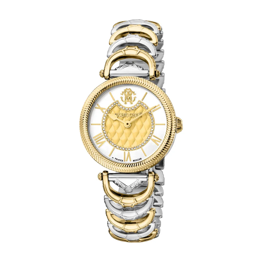 Roberto Cavalli by Franck Muller Women's Watch, Two Tone Silver & Gold Case and Silver & Champagne Pattern Dial