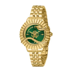 Roberto Cavalli Ladies Green Dila Gold Tone Watch