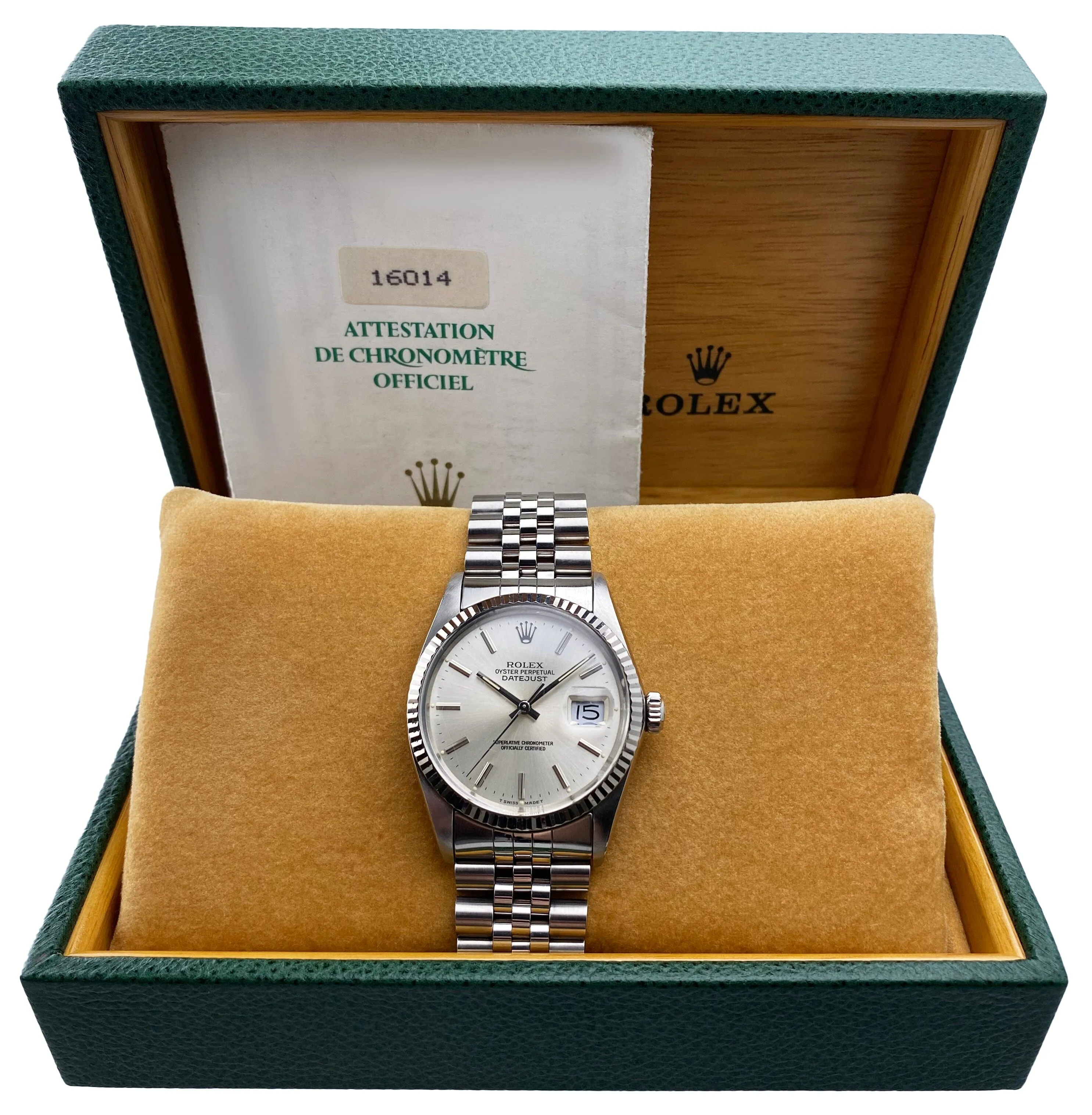 Rolex Datejust 16014 Silver Dial Mens Watch Box Papers