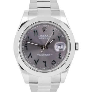 Rolex DateJust II GREEN ARABIC 41mm RHODIUM Stainless Steel Oyster 116300 Watch