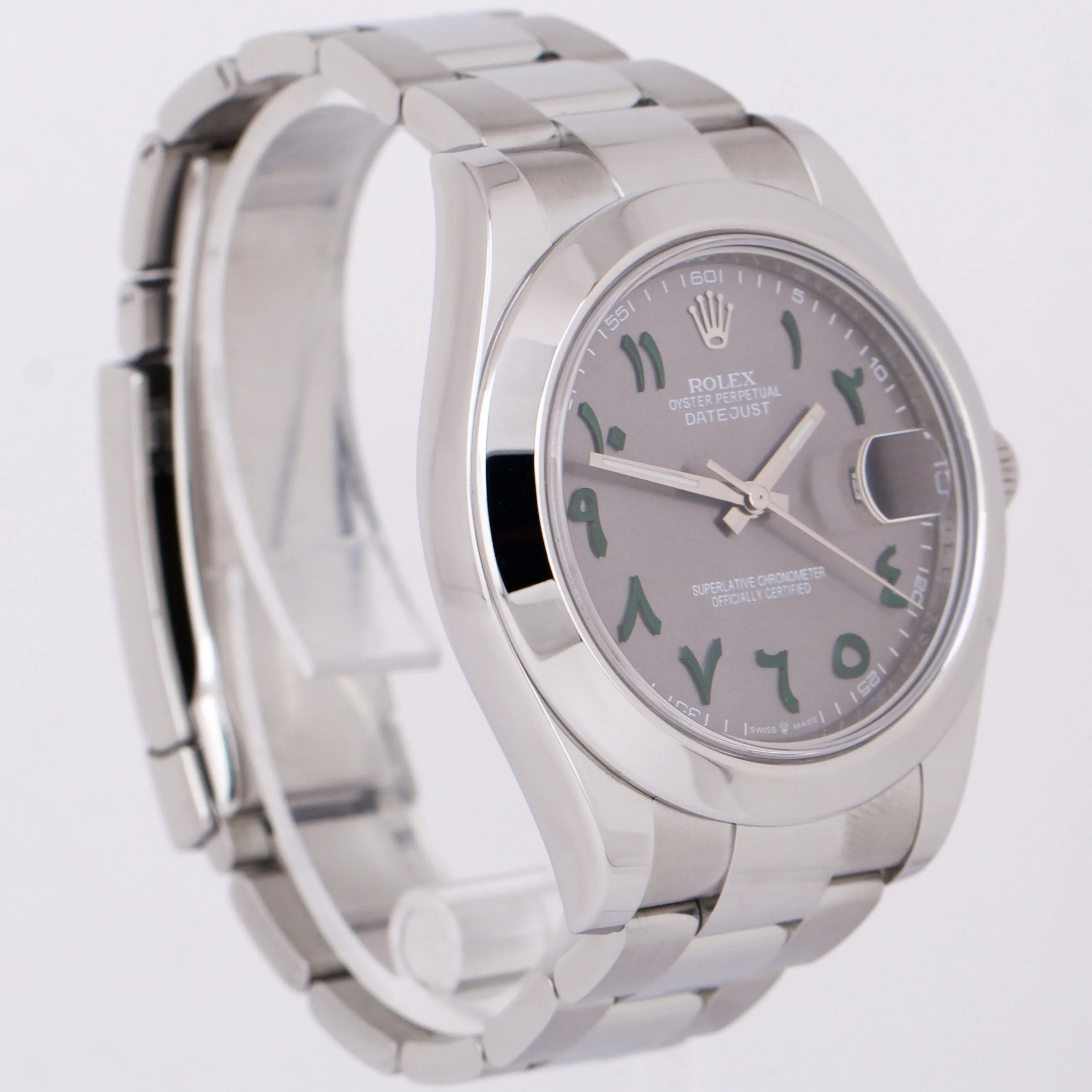 Rolex DateJust II GREEN ARABIC 41mm RHODIUM Stainless Steel Oyster 116300 Watch