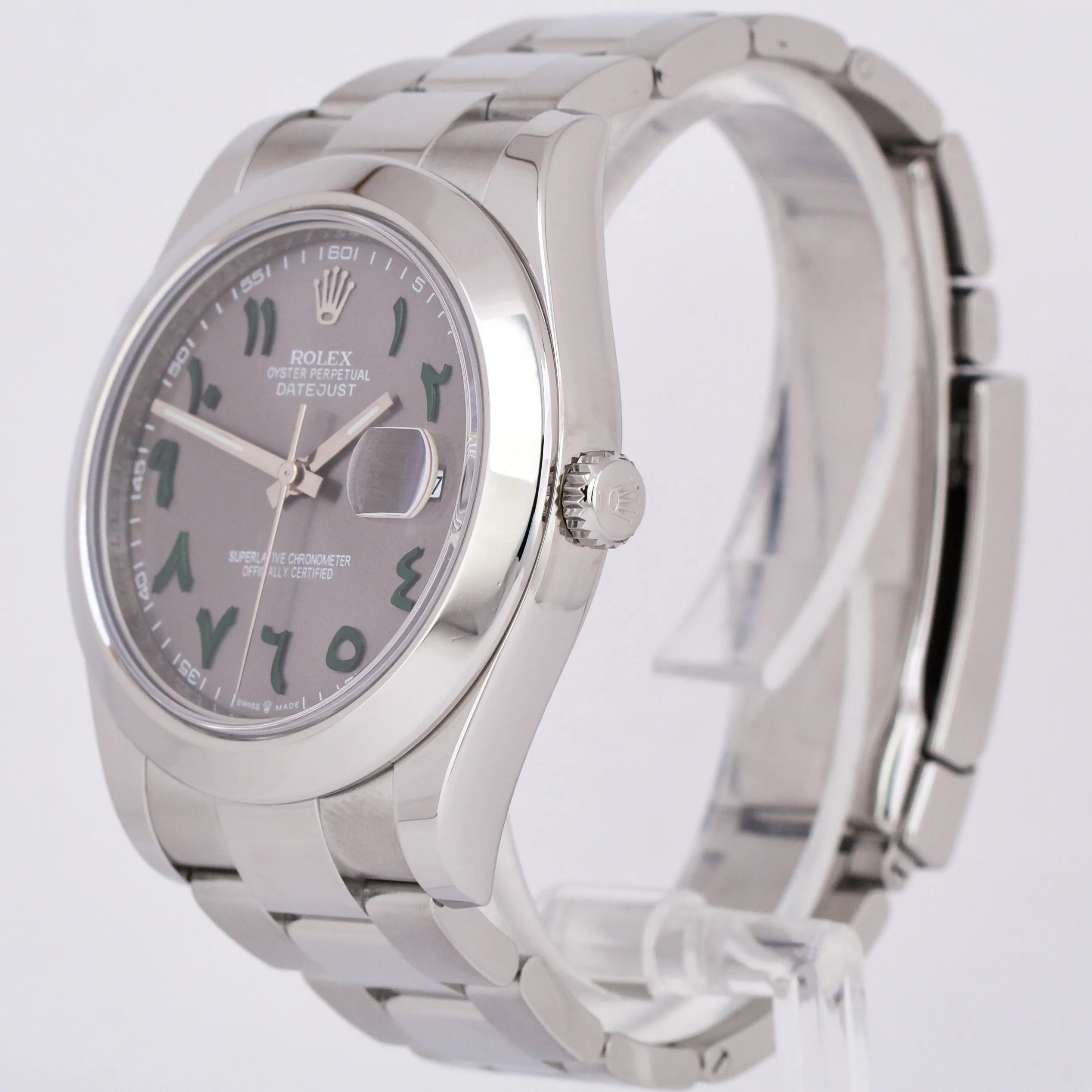 Rolex DateJust II GREEN ARABIC 41mm RHODIUM Stainless Steel Oyster 116300 Watch