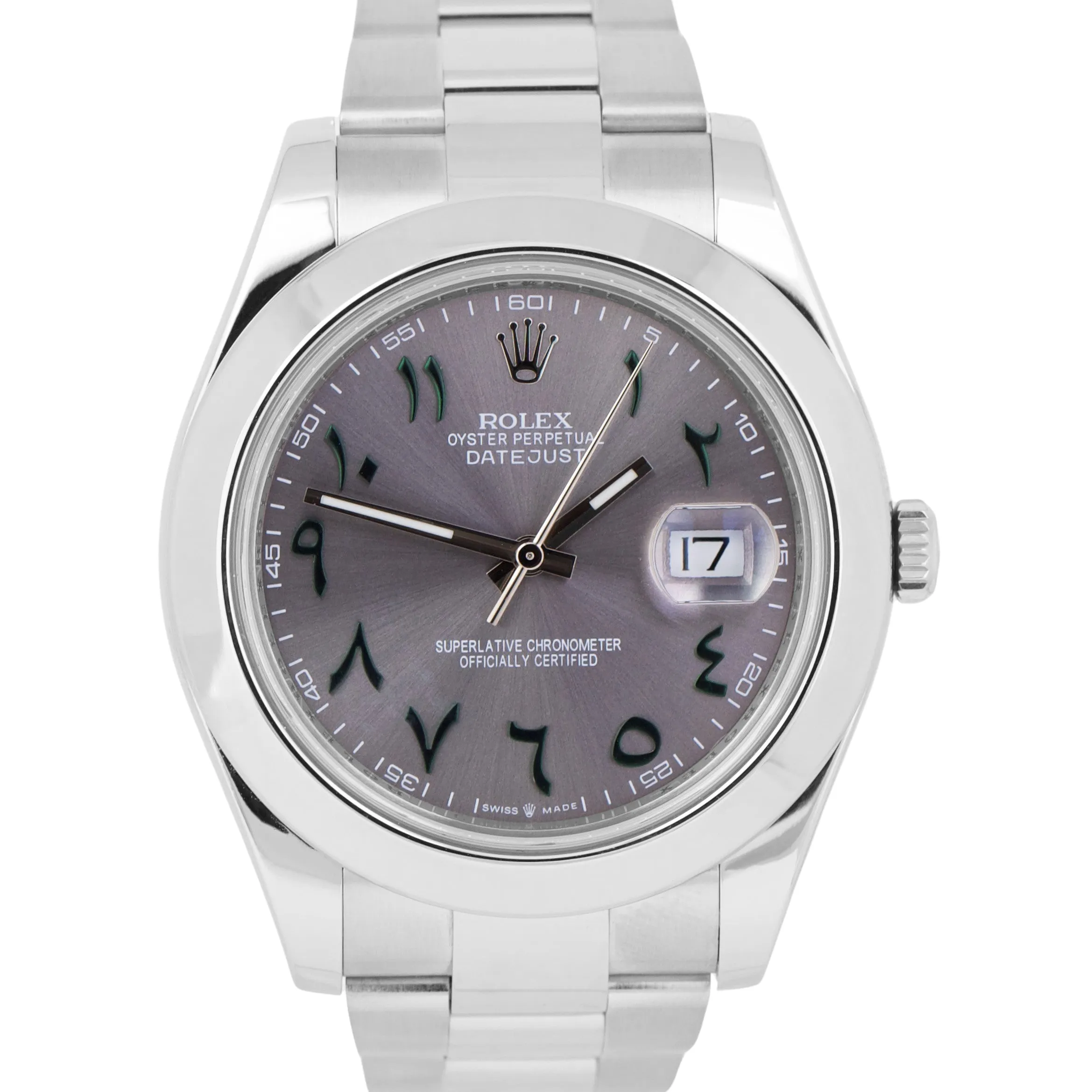 Rolex DateJust II GREEN ARABIC 41mm RHODIUM Stainless Steel Oyster 116300 Watch