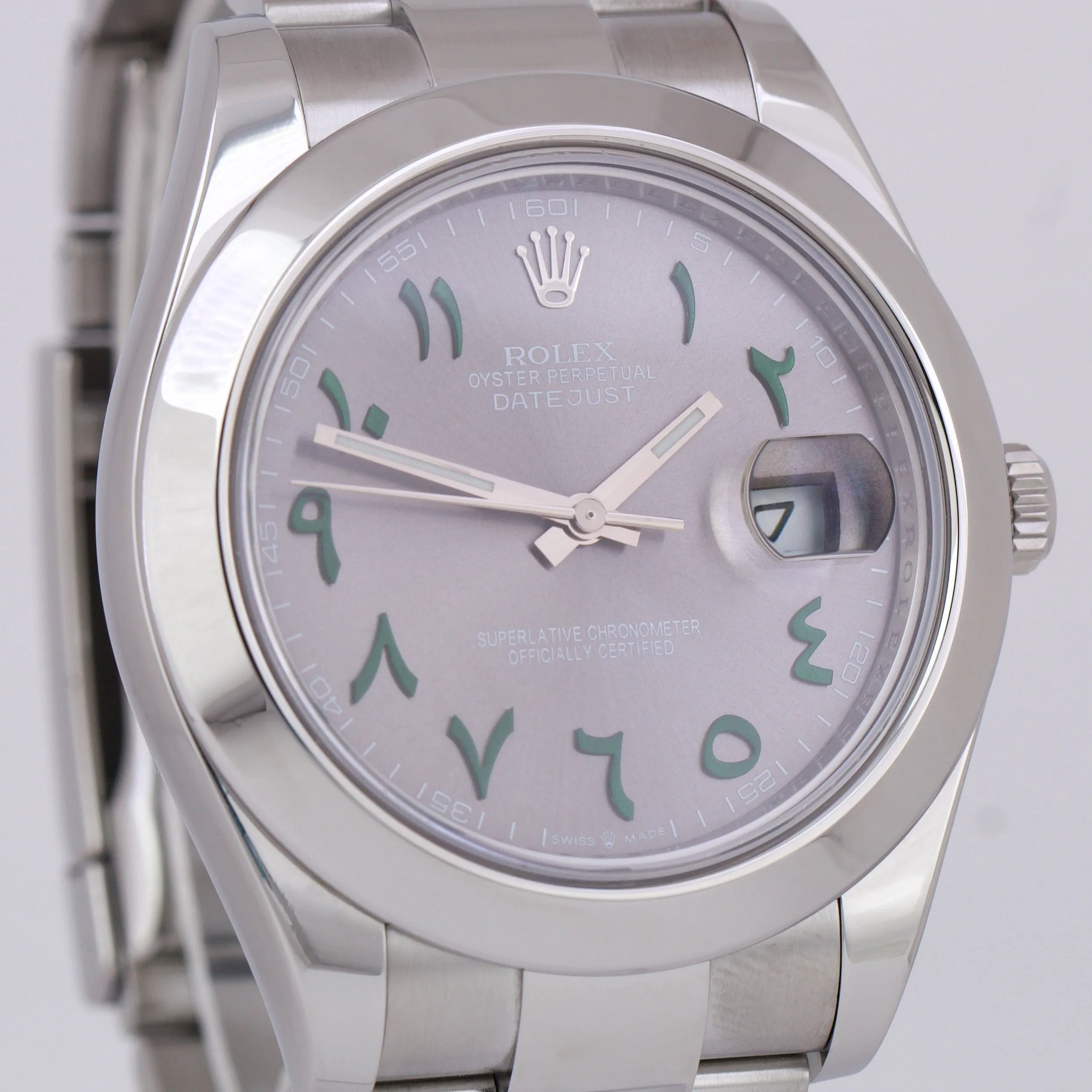 Rolex DateJust II GREEN ARABIC 41mm RHODIUM Stainless Steel Oyster 116300 Watch