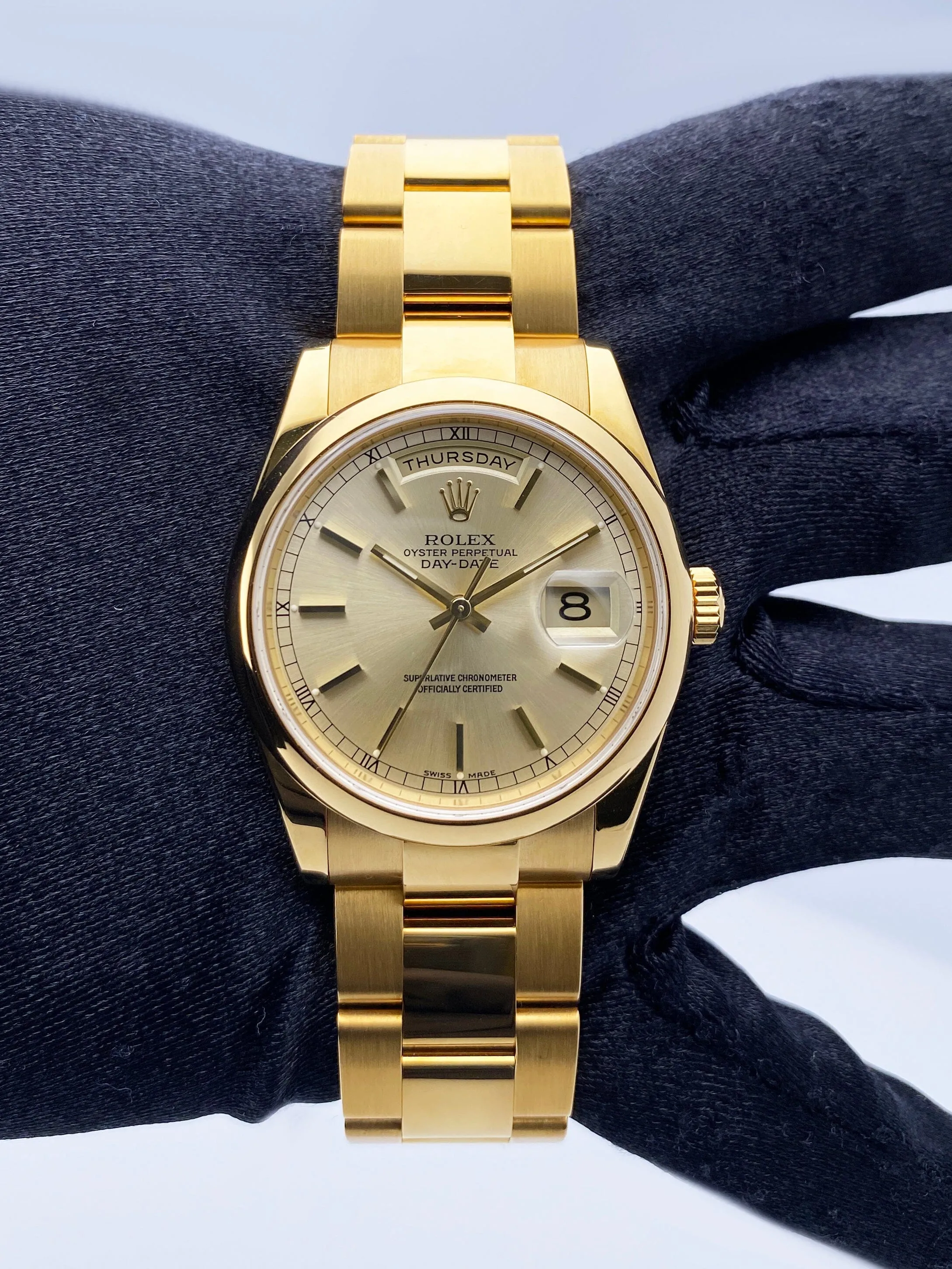 Rolex Day Date 118208 President 18K Yellow Gold Mens Watch Box Papers