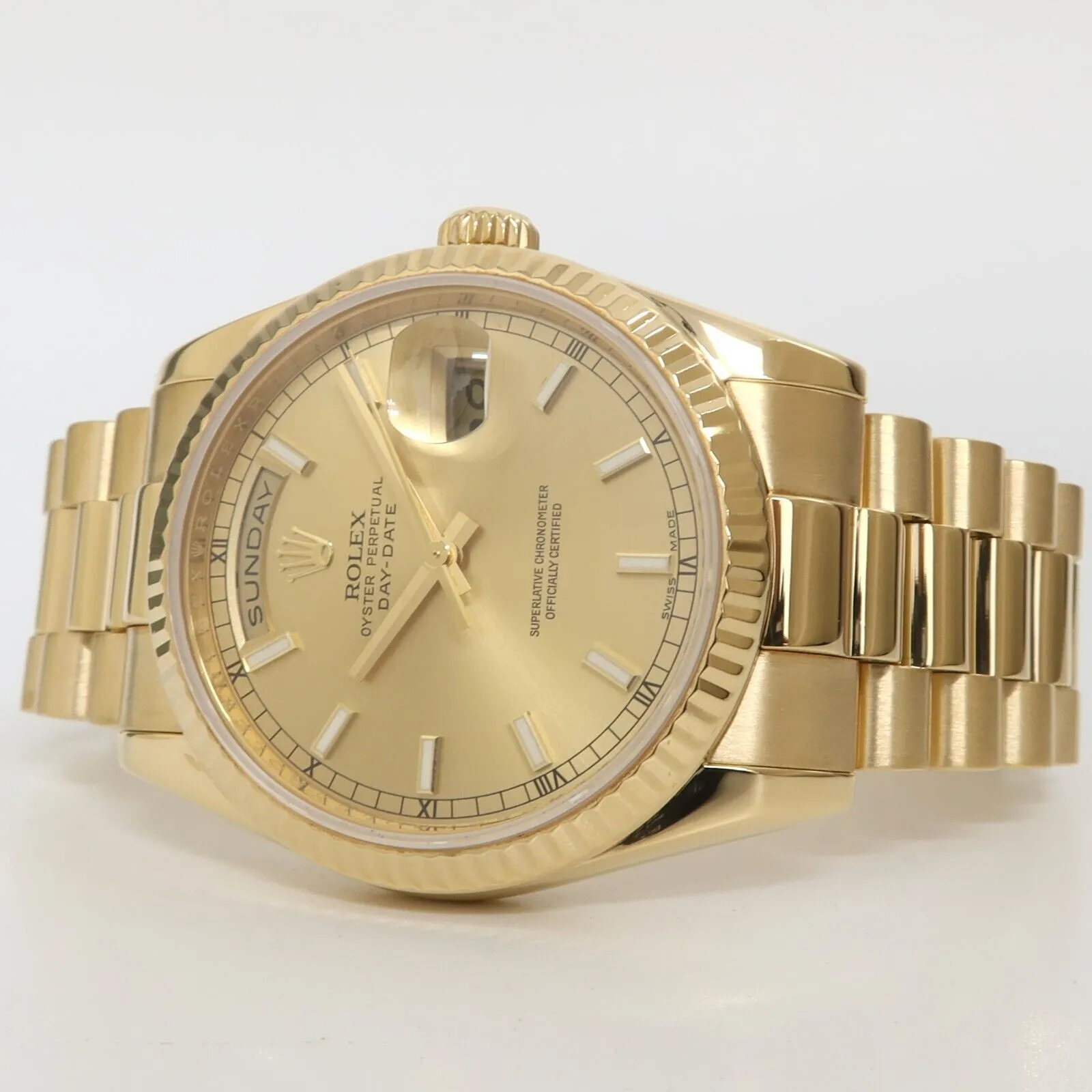 Rolex Day-Date "President" Gold Dial 36MM 18Kt Yellow Gold Automatic 118238