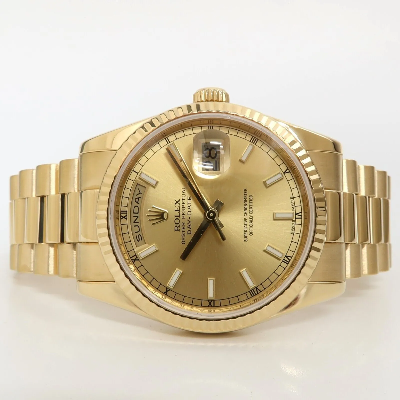 Rolex Day-Date "President" Gold Dial 36MM 18Kt Yellow Gold Automatic 118238
