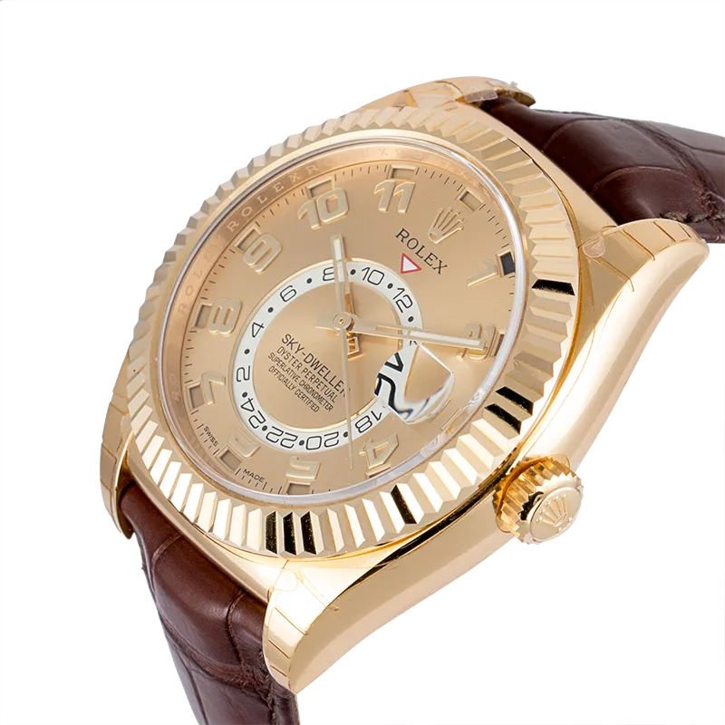 Rolex Sky-Dweller 18ct Yellow Gold Champagne/Arab Leather Strap 326138