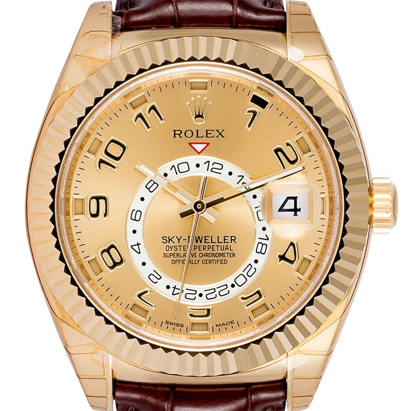 Rolex Sky-Dweller 18ct Yellow Gold Champagne/Arab Leather Strap 326138