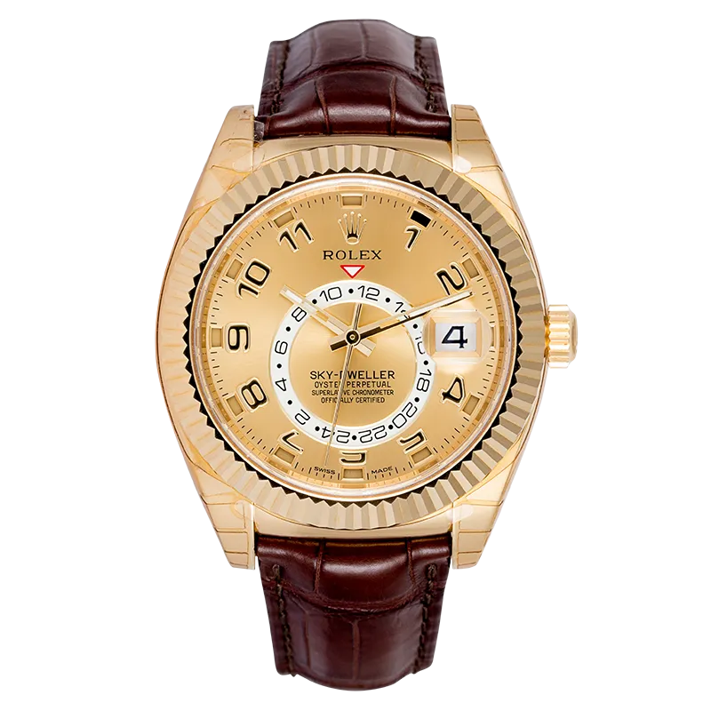 Rolex Sky-Dweller 18ct Yellow Gold Champagne/Arab Leather Strap 326138