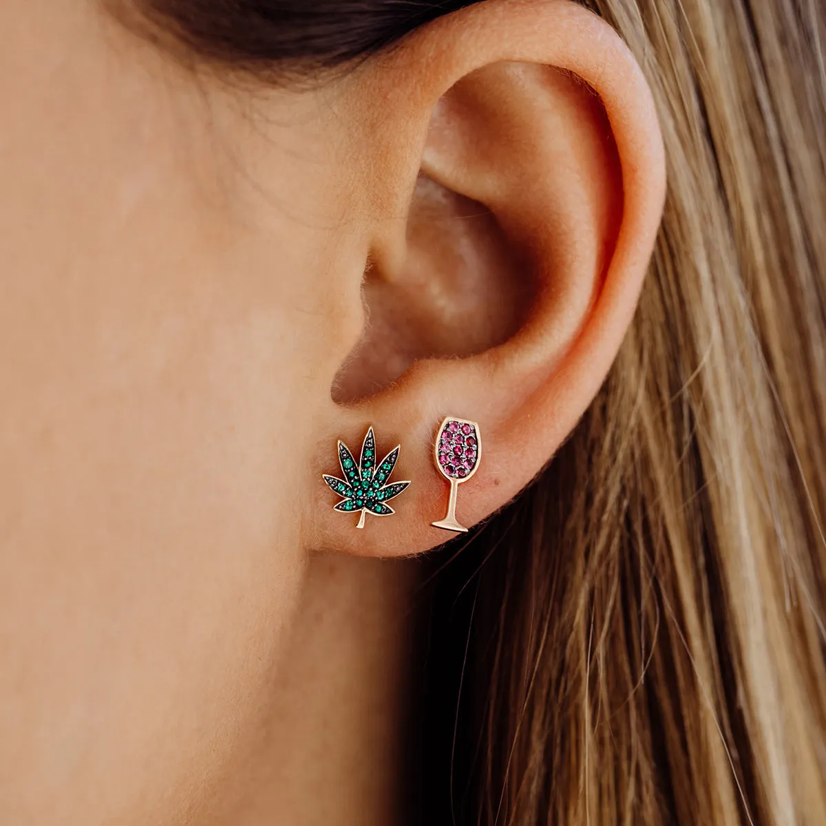 Rose Gold & Ruby Wine Glass Stud