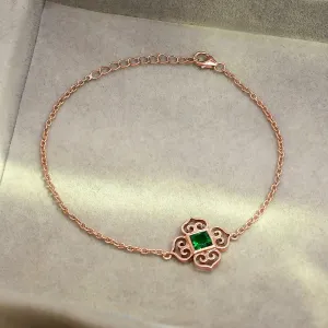 Rose Gold Plated 925 Sterling Silver Green Gemstone Chain Bracelet