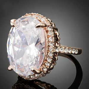 Rose Gold Plated Big Oval-cut 5ct Egg Shaped Clear Cubic Zirconia Finger Ring