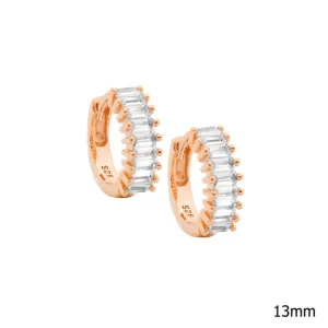 Rose Gold Plated Sterling Silver Hoop Earrings with Baguette Cubic Zirconias E599R