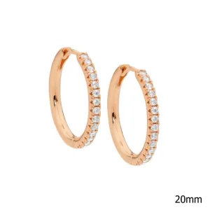Rose Plated Sterling Silver Cubic Zirconia Hoop Earrings 20mm E527R