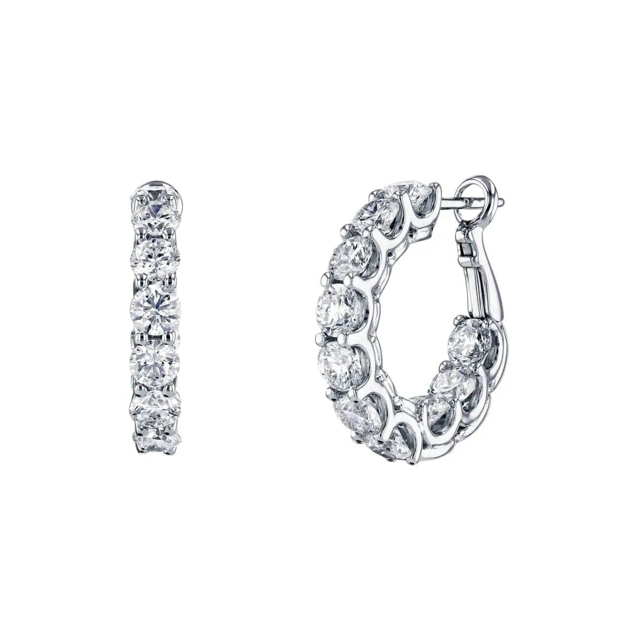 Round Cut 18K White Gold 5.16ct Inside-Out Diamond Hoop Earrings (Pre-Order)
